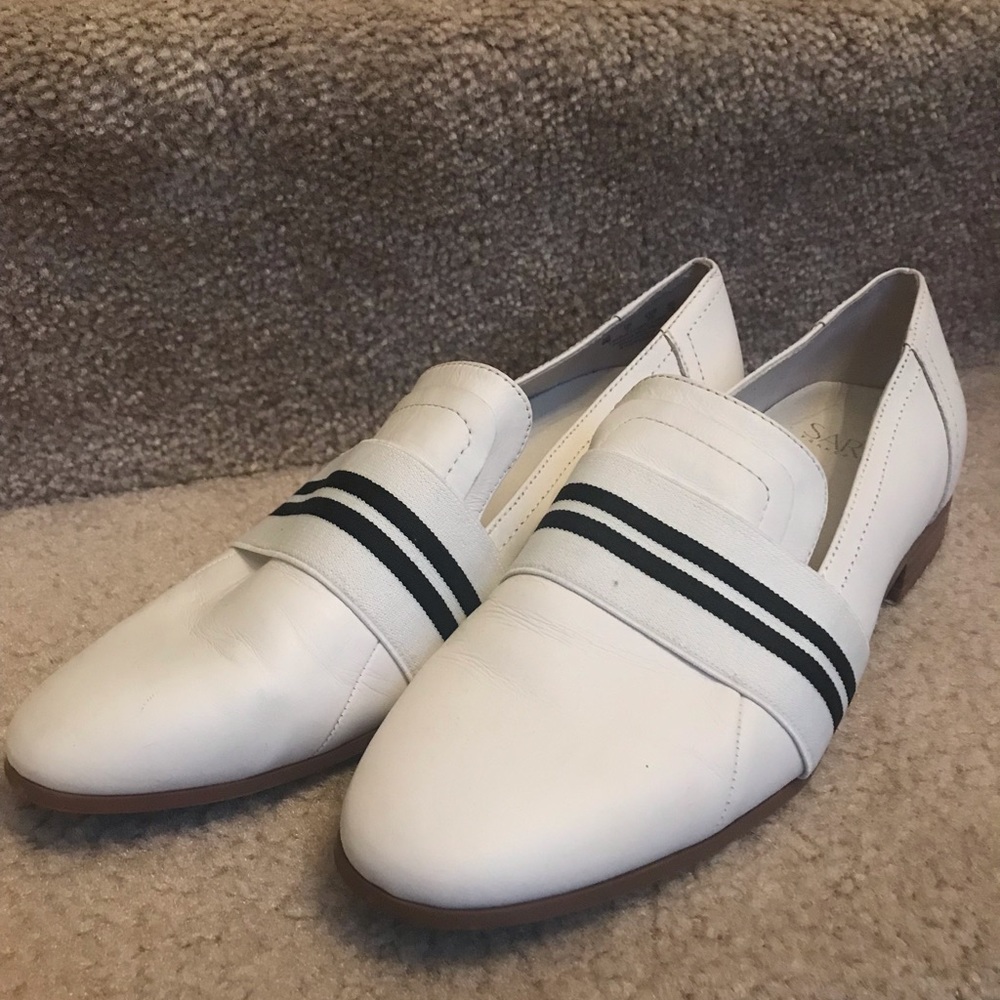Franco Sarto white leather loafers
